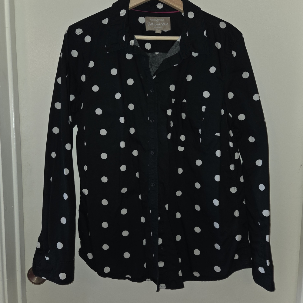 Banana Republic Black and White Polka Dot Button Down Shirt